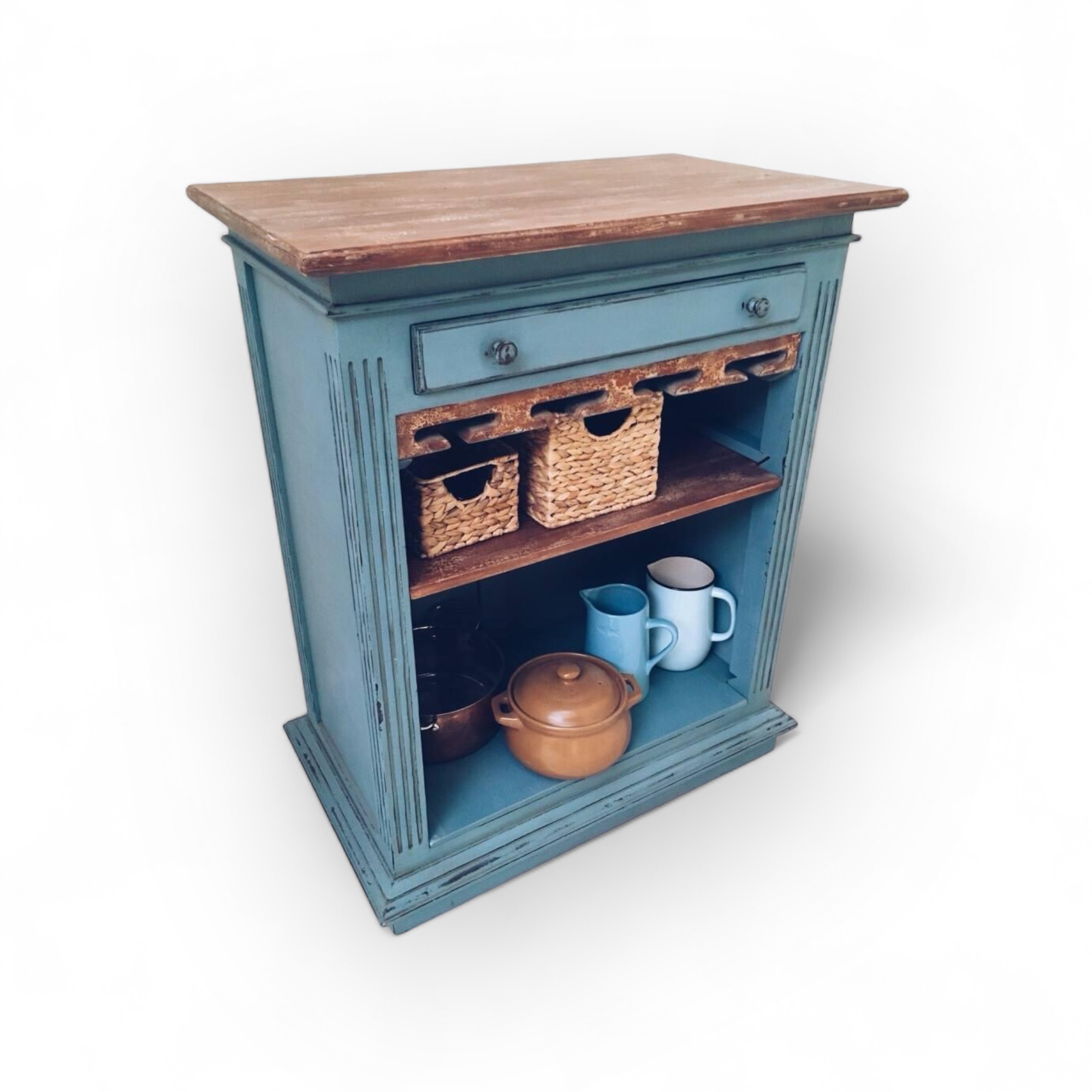 Комод з відділенням для зберігання пляшок з вином блакитний вінтаж, дерево CB-009