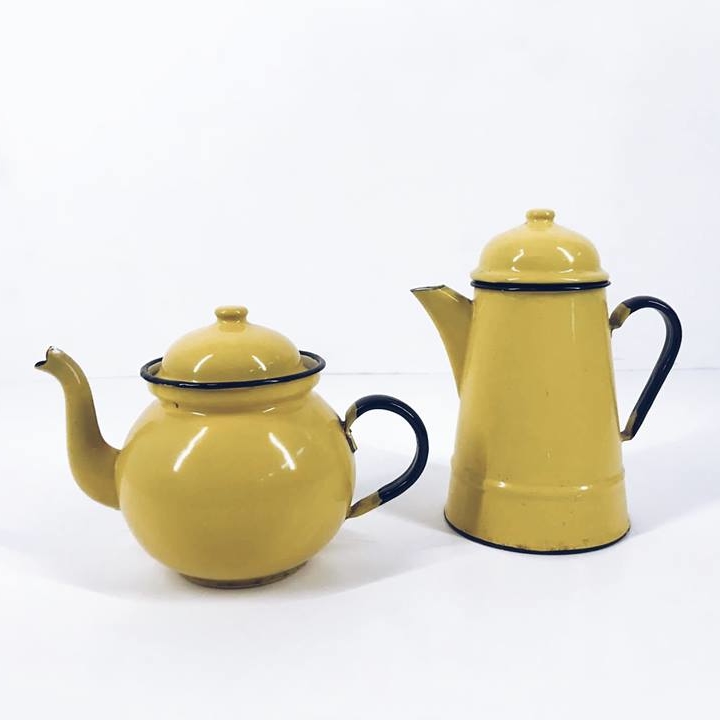 Чайники емальовані жовті вінтаж метал TE-016