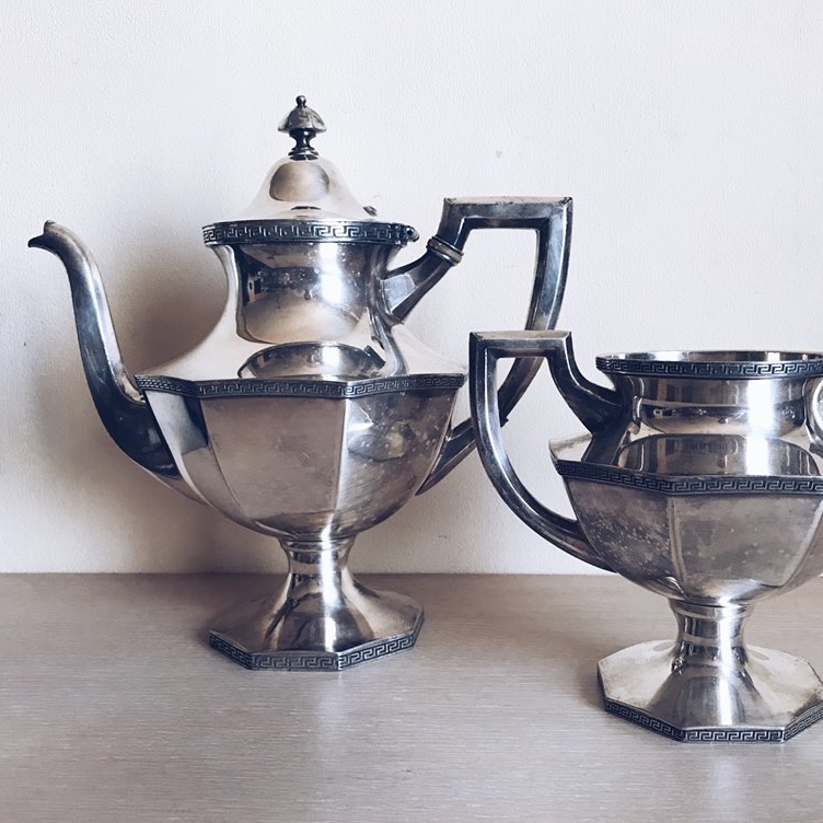 Чайник та спунер/цукерниця вінтаж столове срібло TE-005