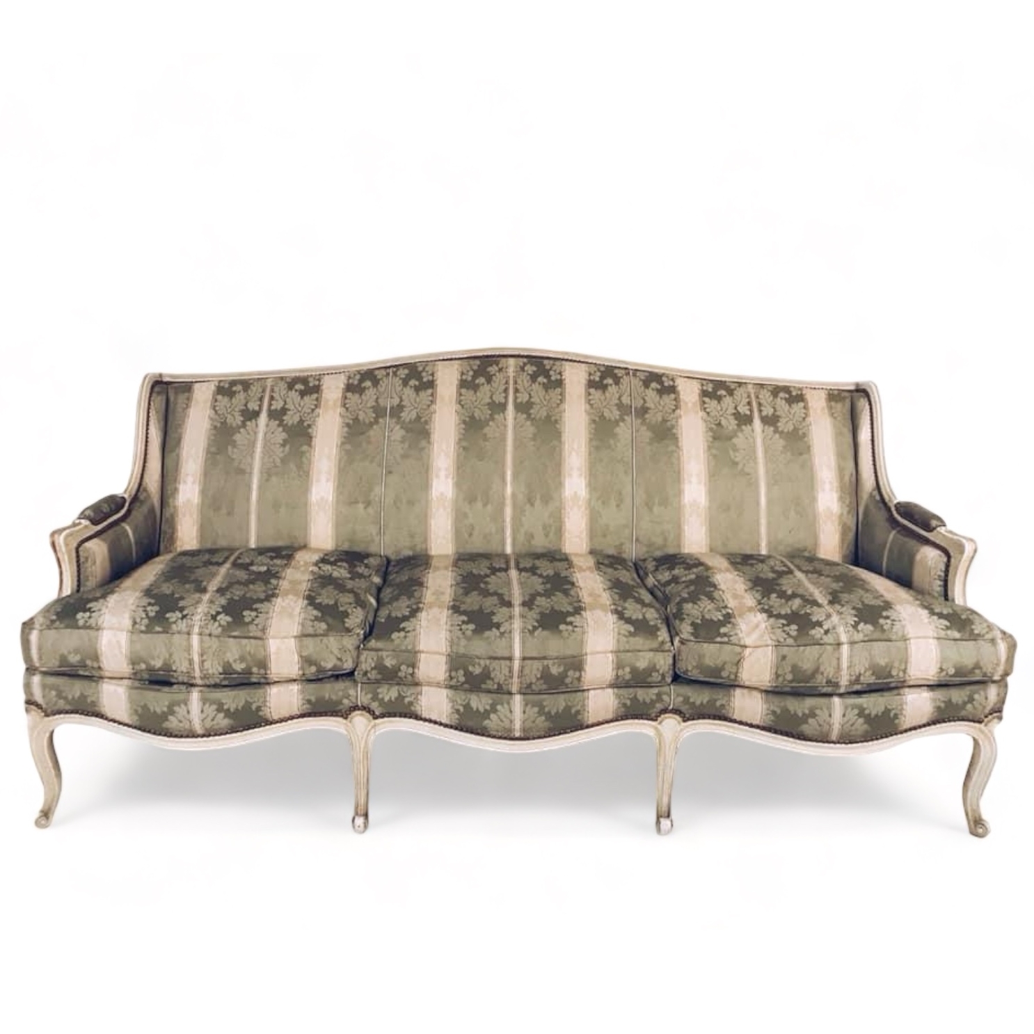 Диван 3-місний у смужку беж/зелений вінтаж, обивка - тканина SF3-005