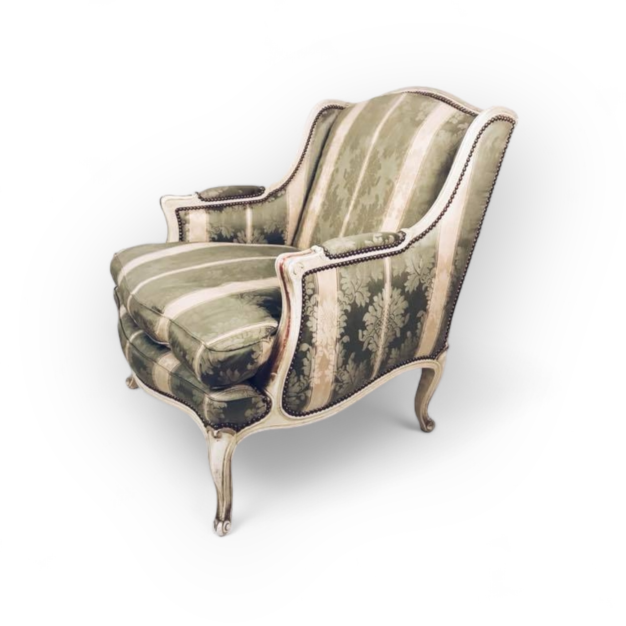 Крісло у смужку беж/зелений вінтаж, обивка - тканина CH-019