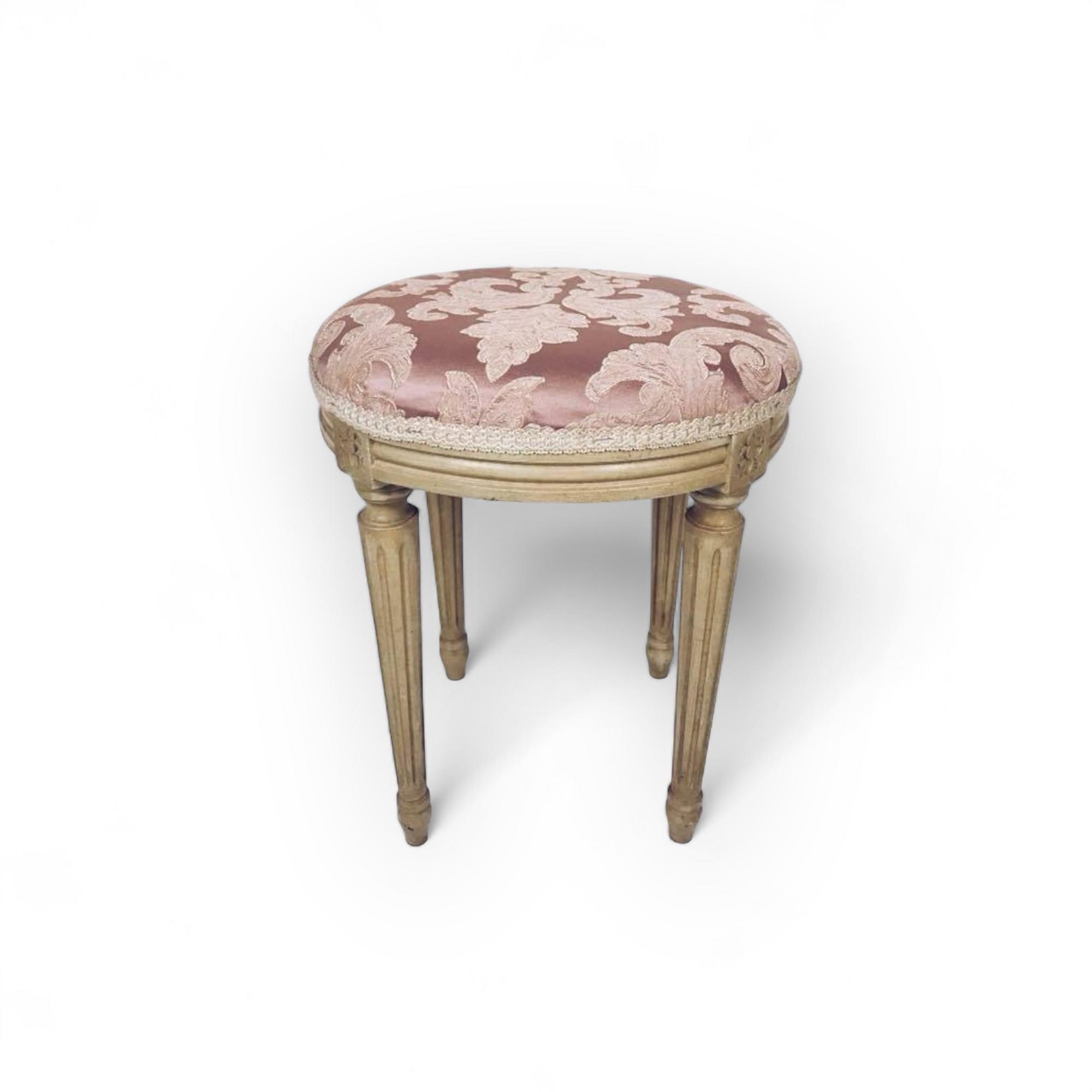 Табурет вінтаж, обивка рожевий шовк ST-009