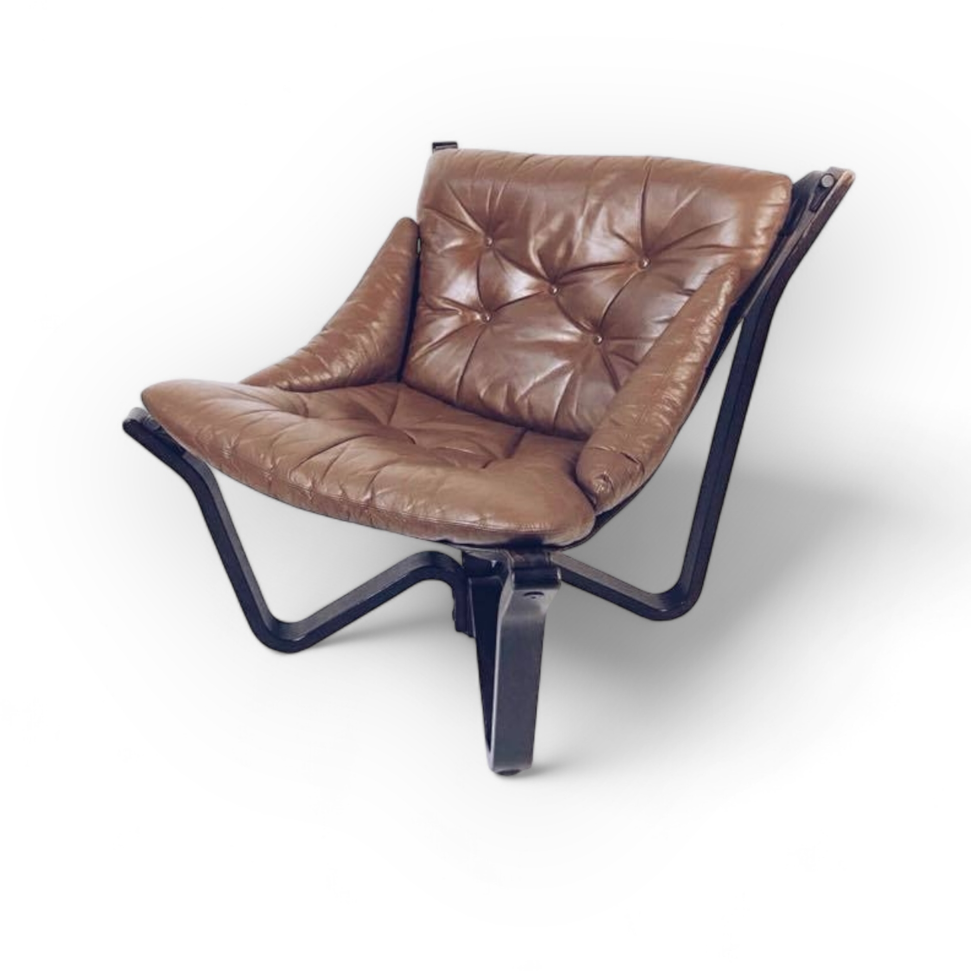 Крісло шкіряне коричневе вінтаж Viking Chair by Jim Myrstad for Brunstad (1973) CH-008