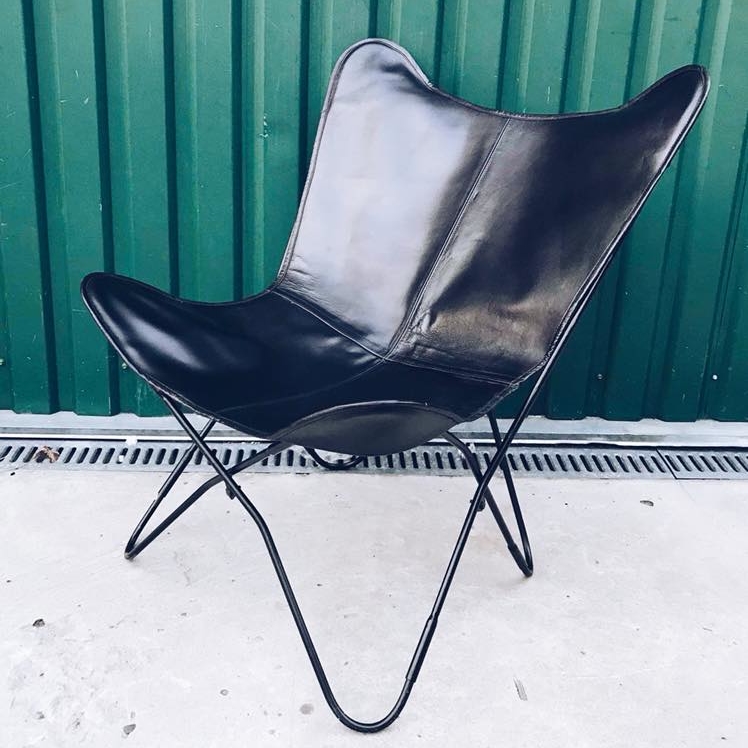 Крісло Батерфляй чорне, метал/шкіра CH-007