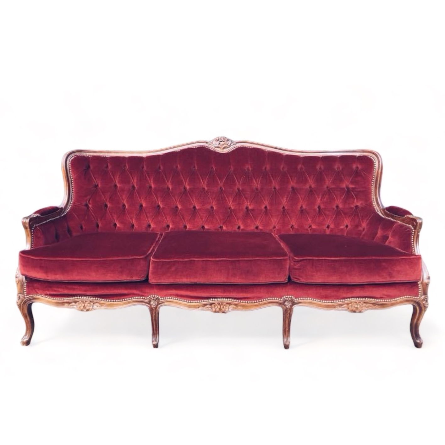 Диван 3-місний велюр темний червоний вінтаж SF3-002