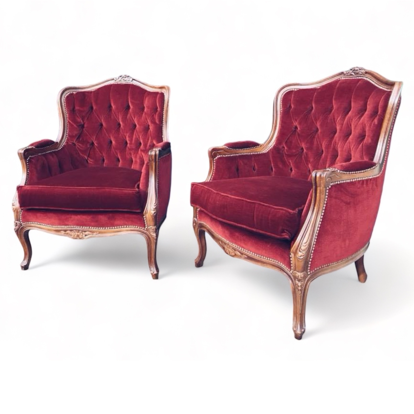 Крісло велюр темно-червоний вінтаж CH-001