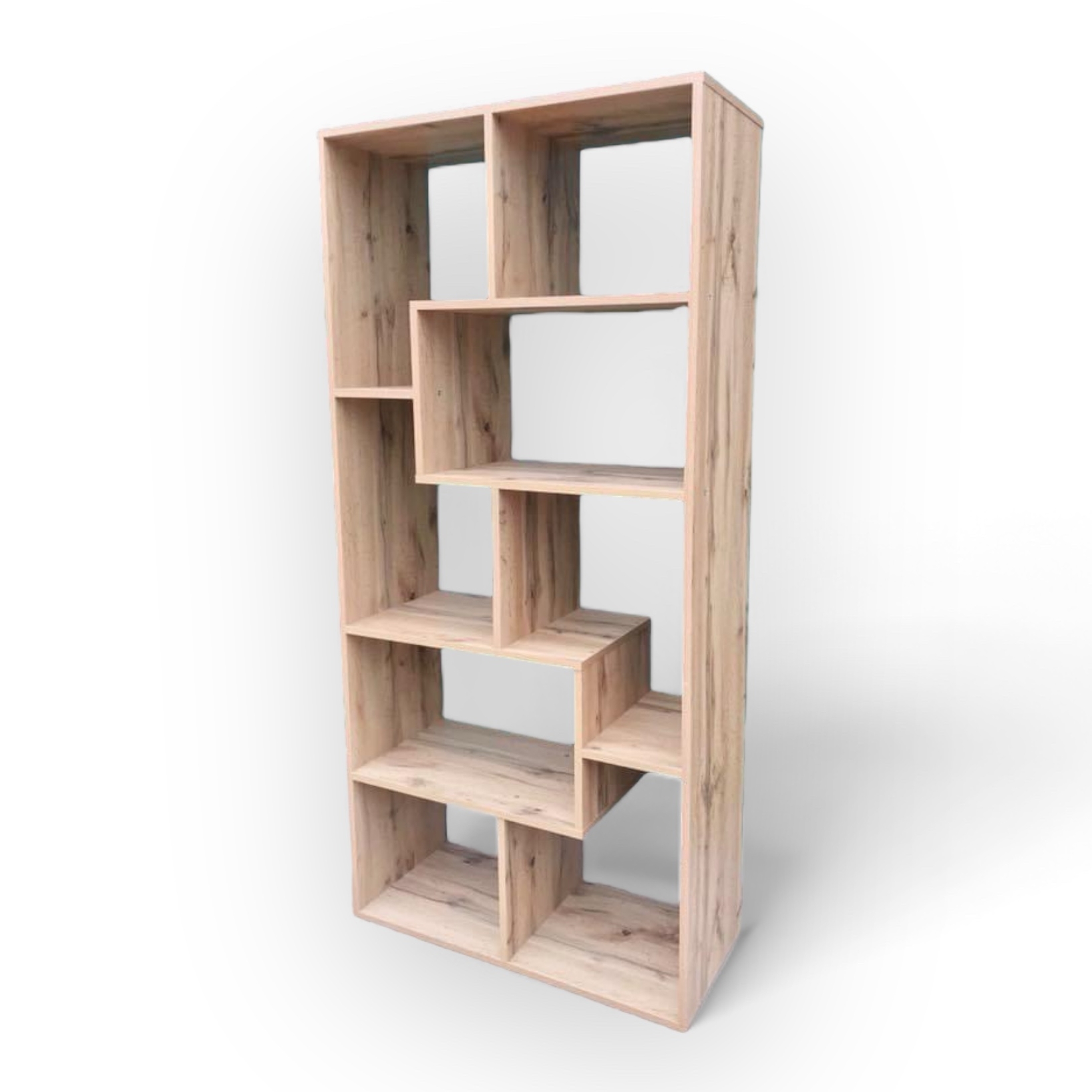 Стелаж з асиметричними нішами вертикальний, ламінований дсп світле дерево SR-007