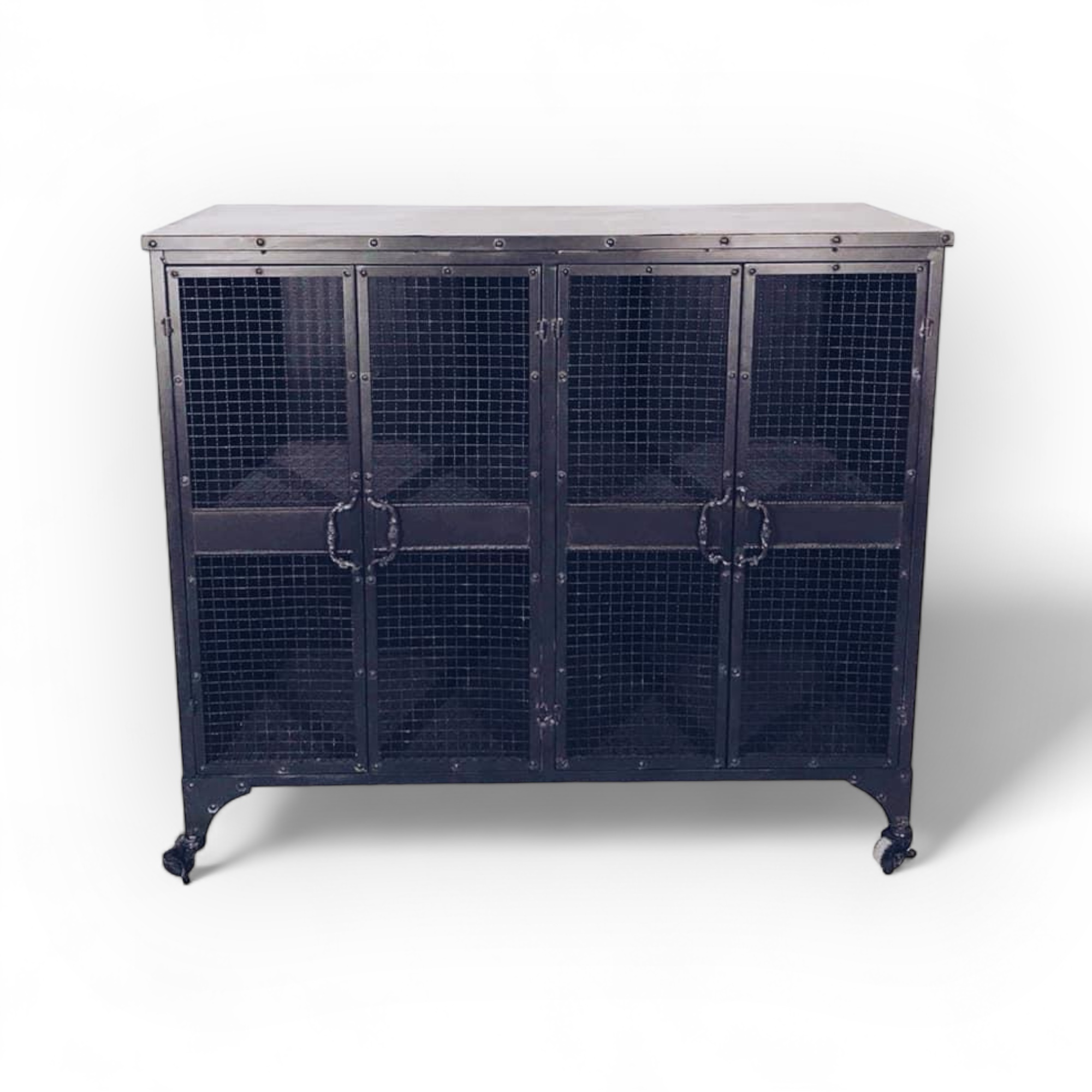 Комод "лофт" з дверцятами із сітки чорний, метал CB-005