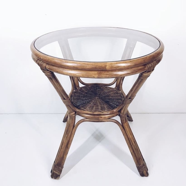 Стіл обідній круглий, ротанг/скло TB-004