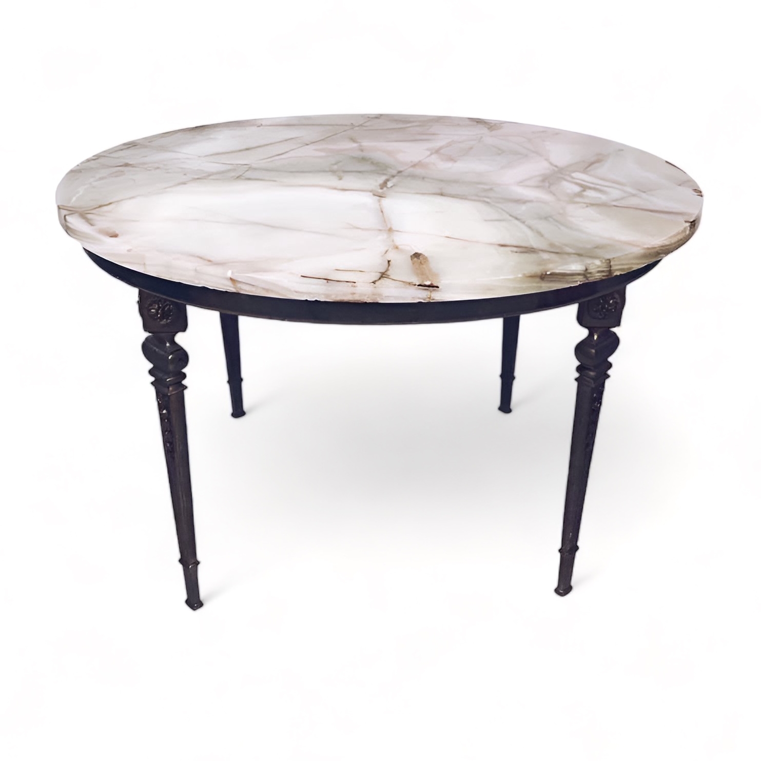 Столик кавовий круглий вінтаж, онікс/бронза ТВ-508