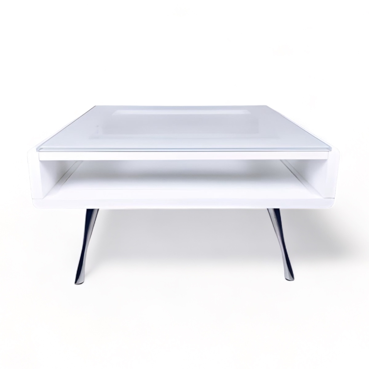 Столик кавовий на хромованих ніжках білий, скло/дсп/метал TB-561