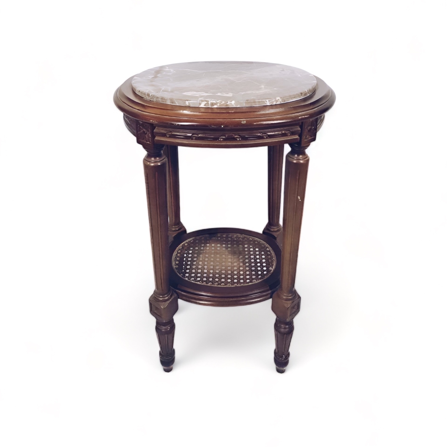 Столик-підставка вінтаж овальний, мармур/дерево/ротангова сітка ТВ-801