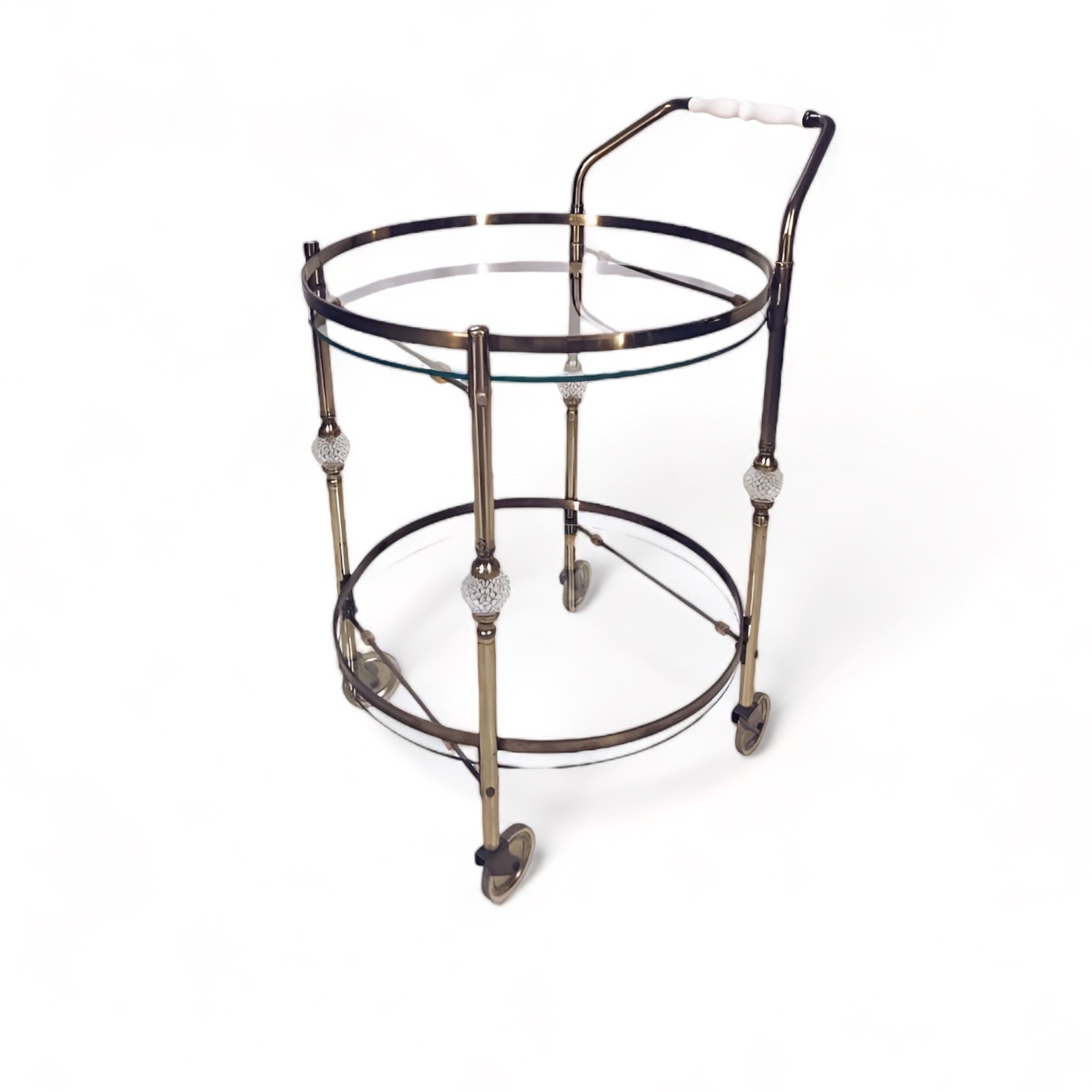 Столик-візок сервірувальний вінтаж круглий, скло/латунь TB-901