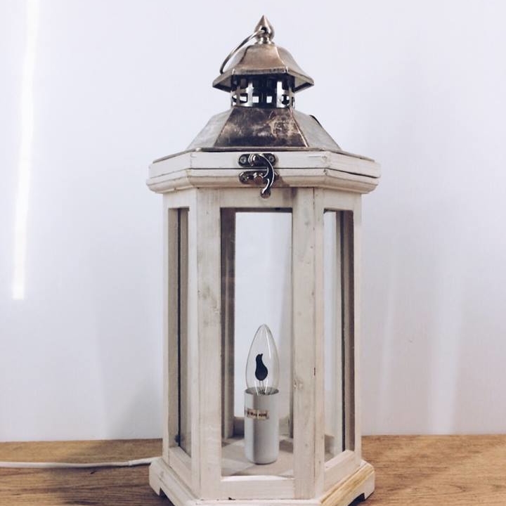 Лампа-ліхтар білий дерево/скло LT-120