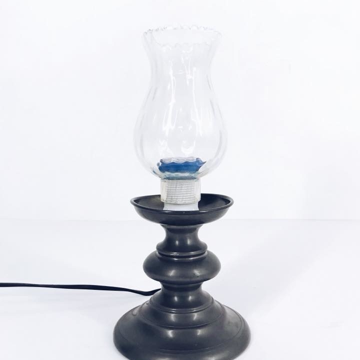 Лампа вінтаж "керосинка" олово/скло LT-043