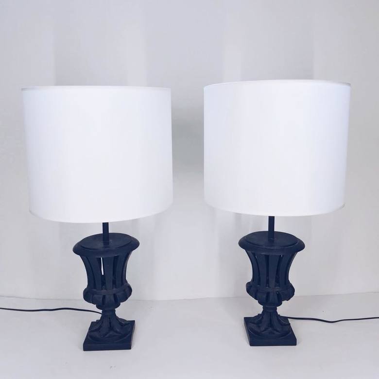 Лампа настільна база черне дерево з різбленням LT-034