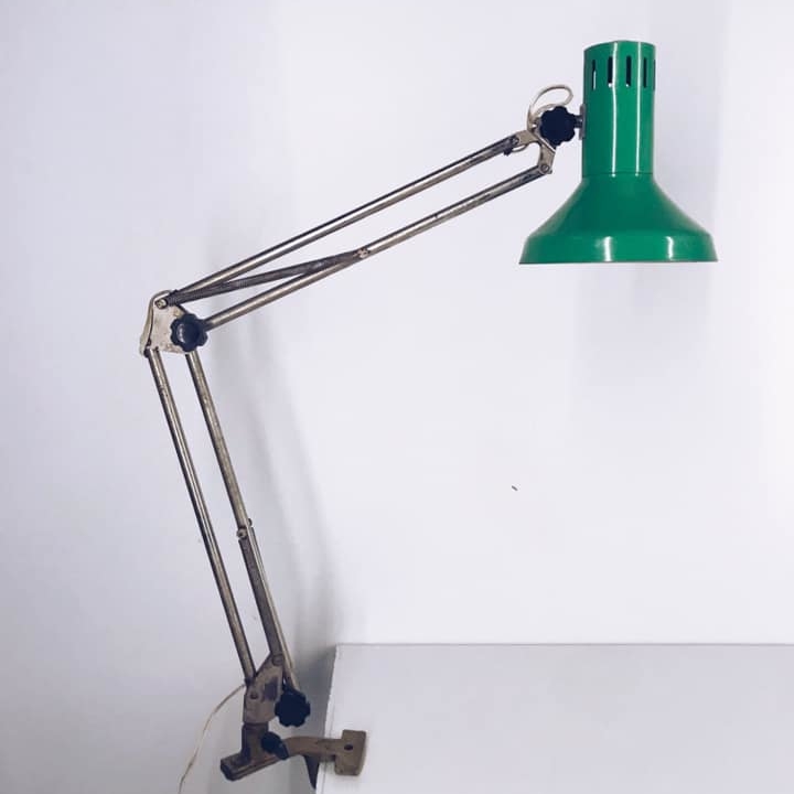 Лампа офісна вінтаж на струбцині метал зелений LT-020