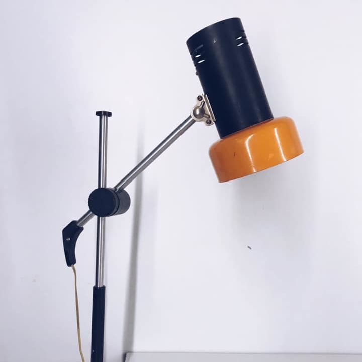Лампа офісна вінтаж на штативі зі струбциною метал чорний/оранж LT-019