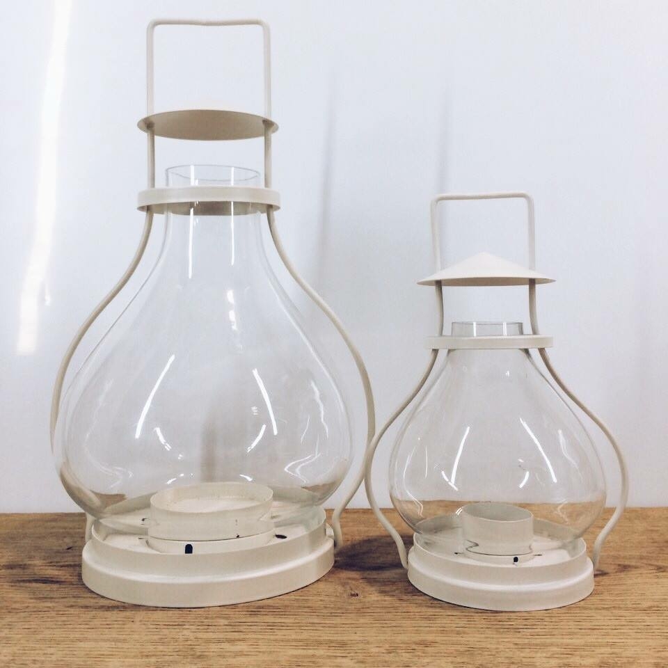 Ліхтар-підсвічник скло/метал білий CL-051