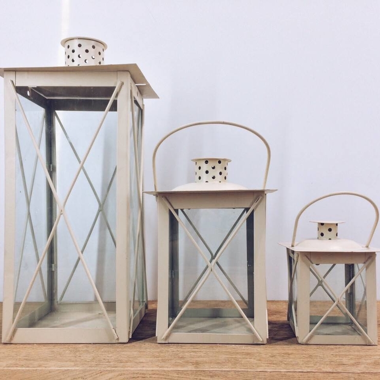 Ліхтарі-підсвічники набір 3 шт скло/метал білий CL-049