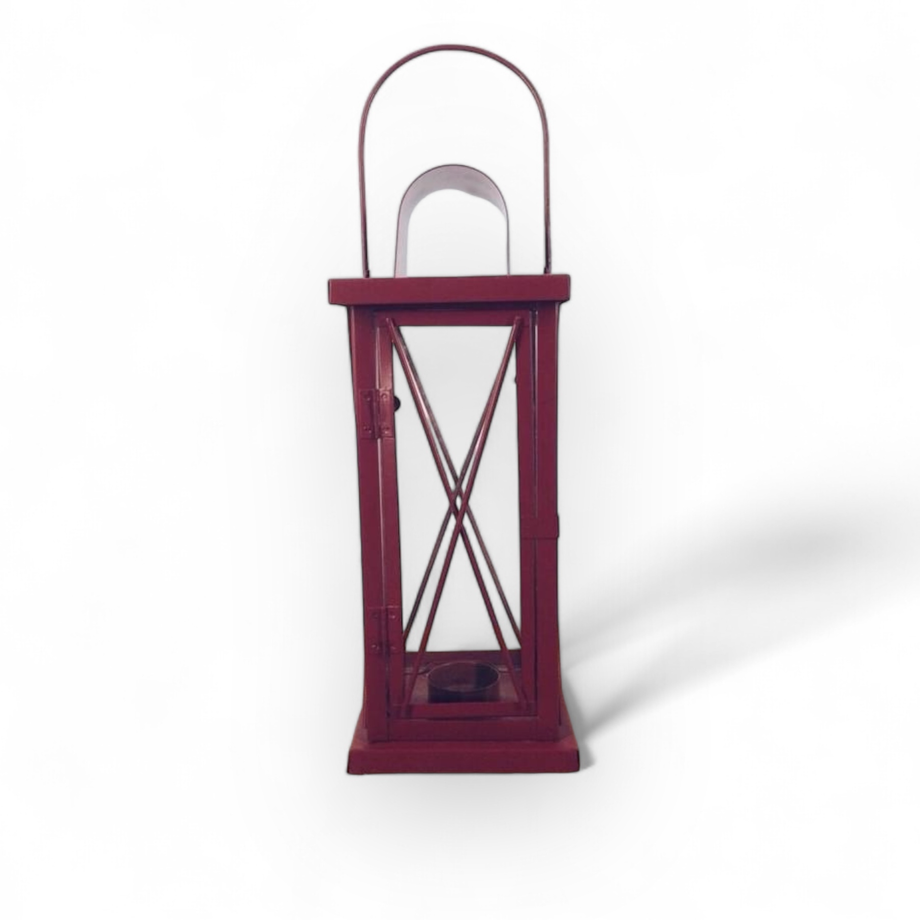 Ліхтар-підсвічник скло/метал червоний CL-042