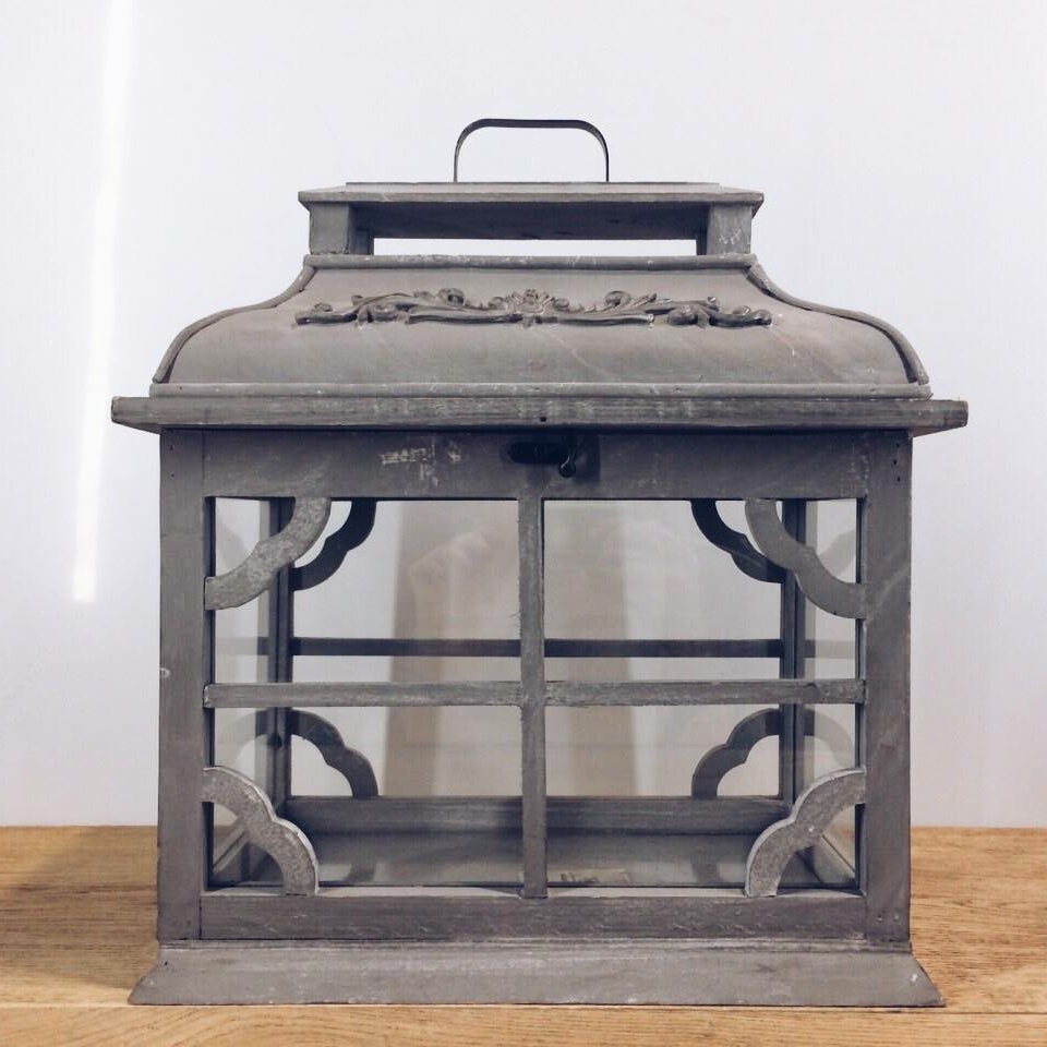 Ліхтар садовий великий сірий дерево/скло/метал CL-048