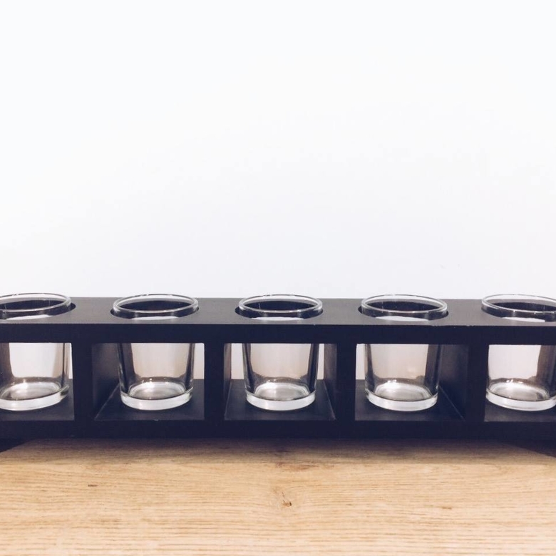 Підсвічники-склянки у тримачі, скло/дерево CS-045