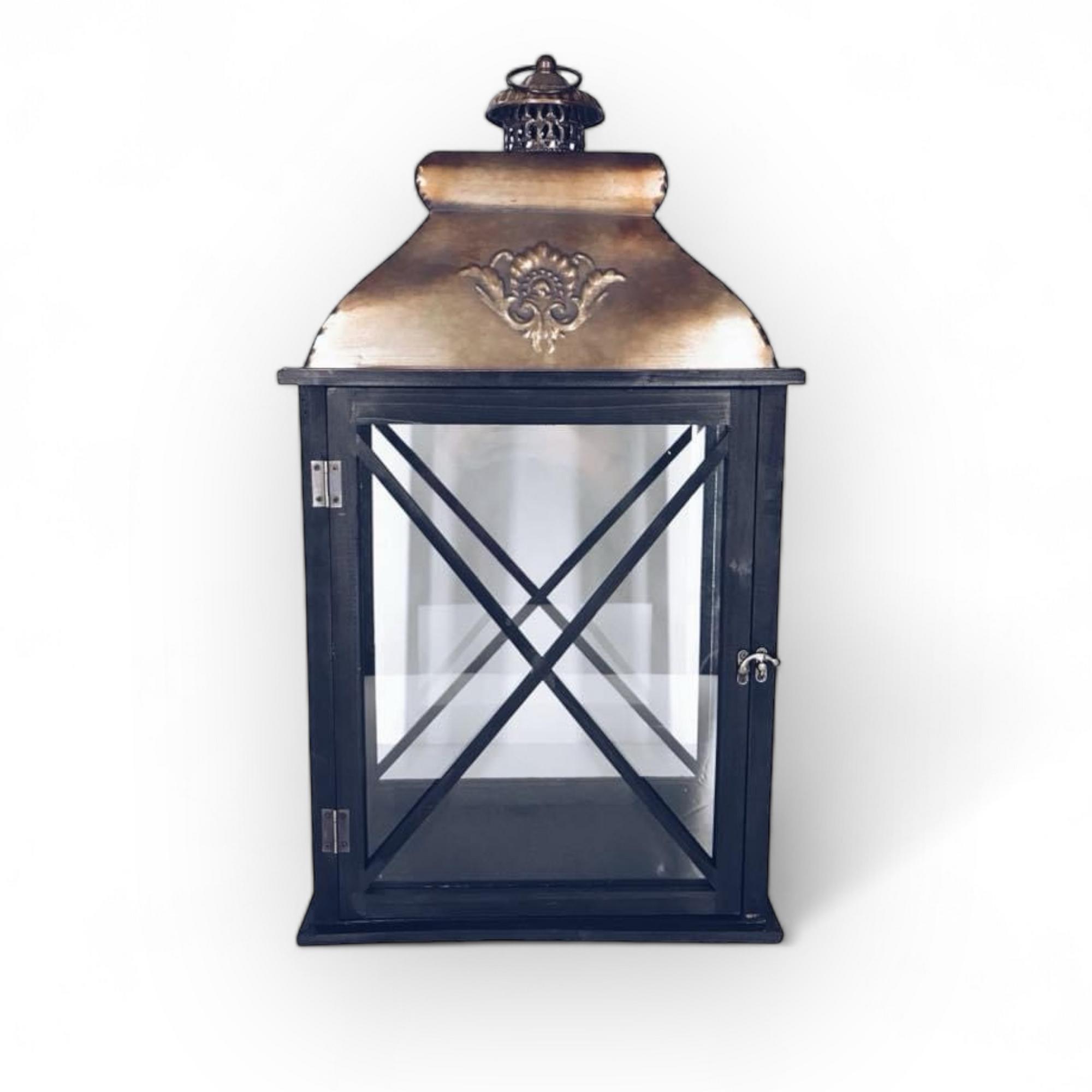 Ліхтар садовий великий чорний дерево/метал CL-008