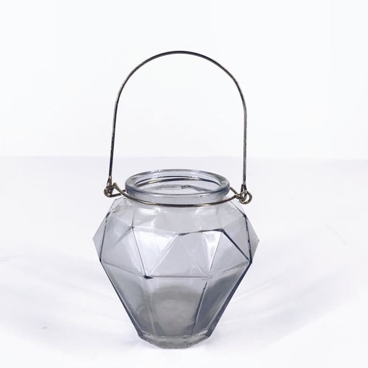 Ліхтар сірий полігональний скло ручка метал CL-014