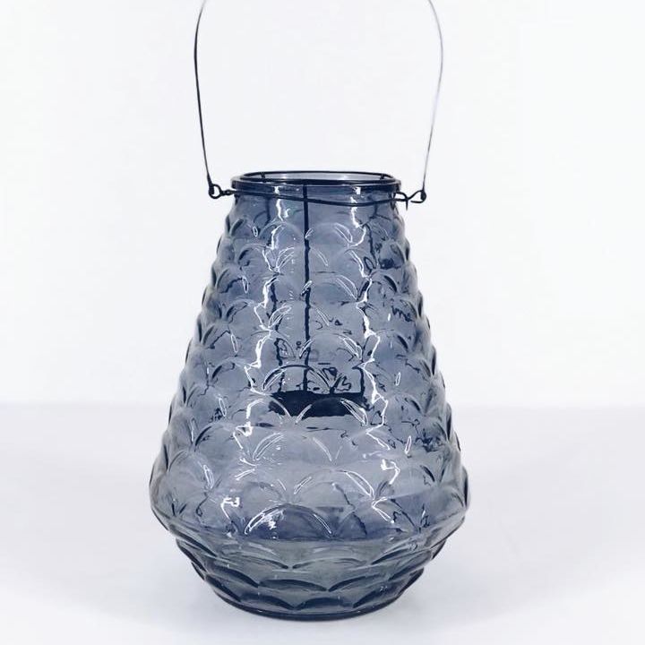 Ліхтар синій полігональний скло/ручка метал CL-012