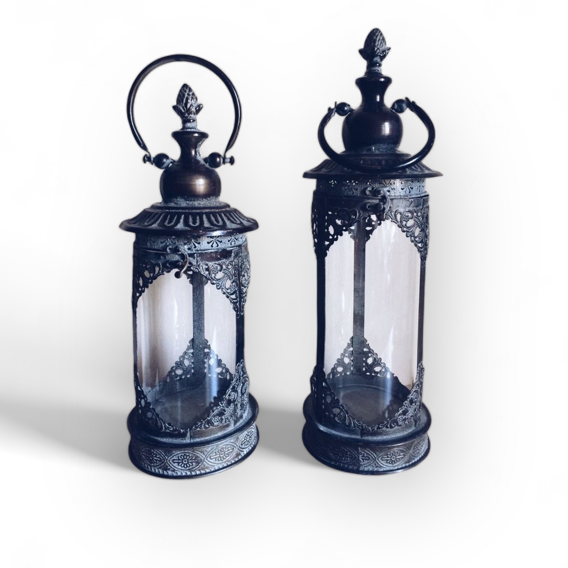 Ліхтар-підсвічник колба/метал темна бронза з візерунками CL-065