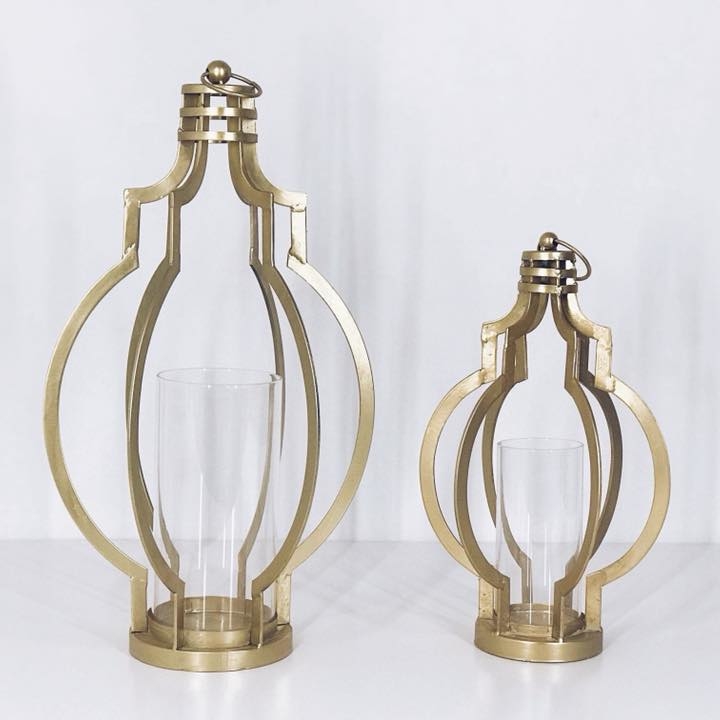 Ліхтар-каркас зі скляною колбою метал золото CL-019