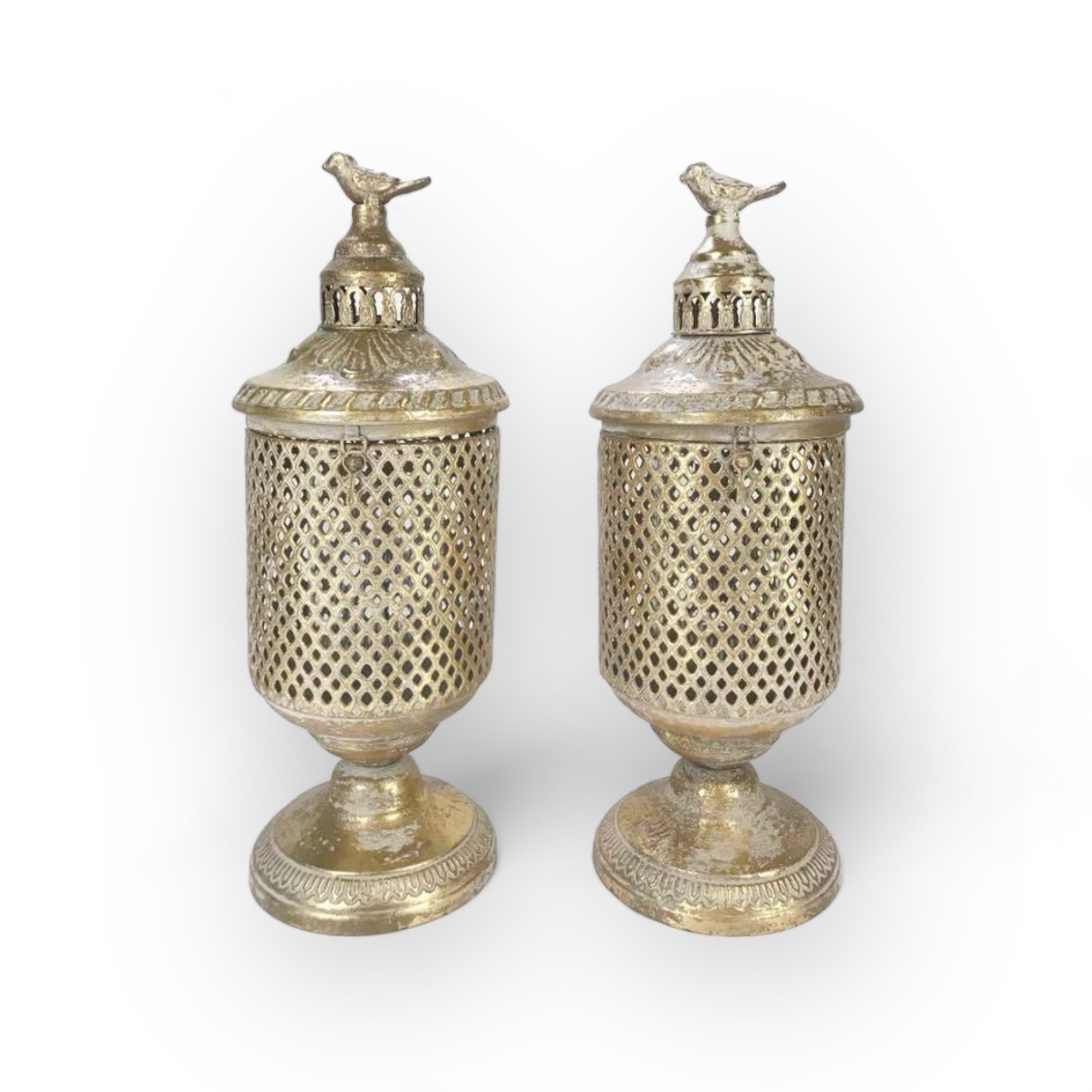 Ліхтар "східний" ажурний з пташками метал золото CL-009