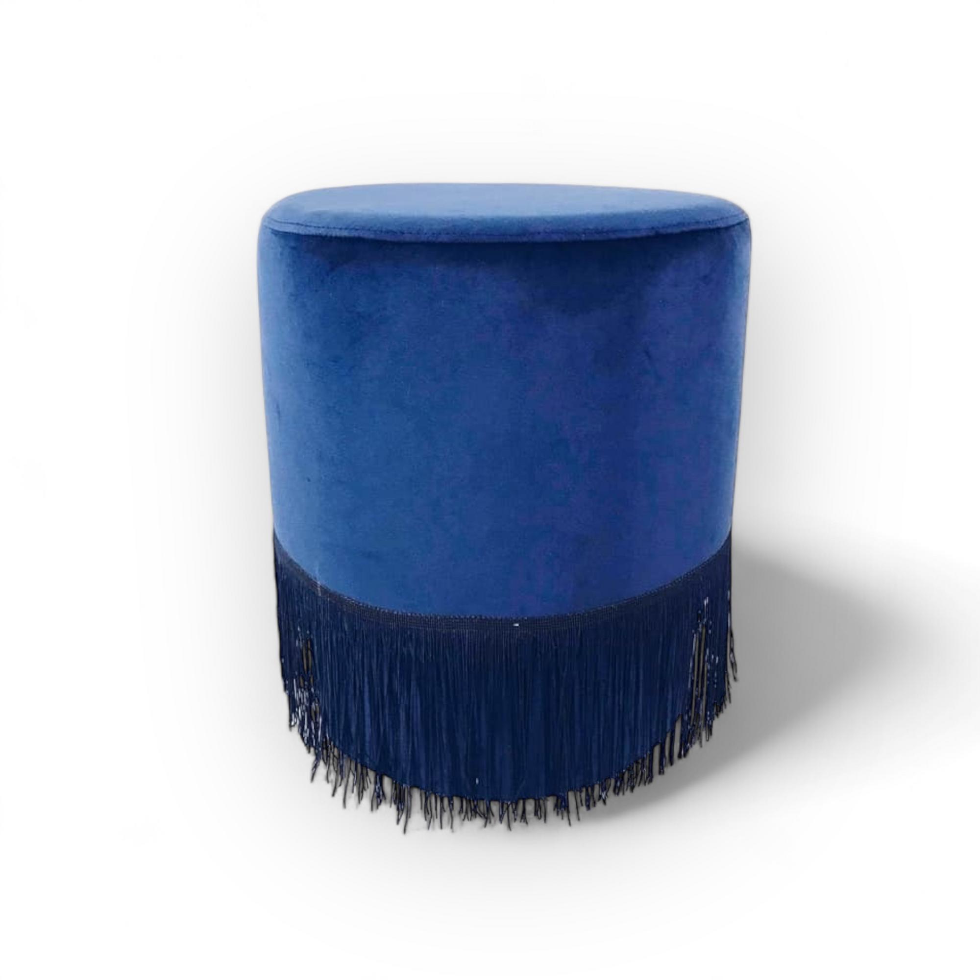 Пуф велюр синій з китицями PF-019