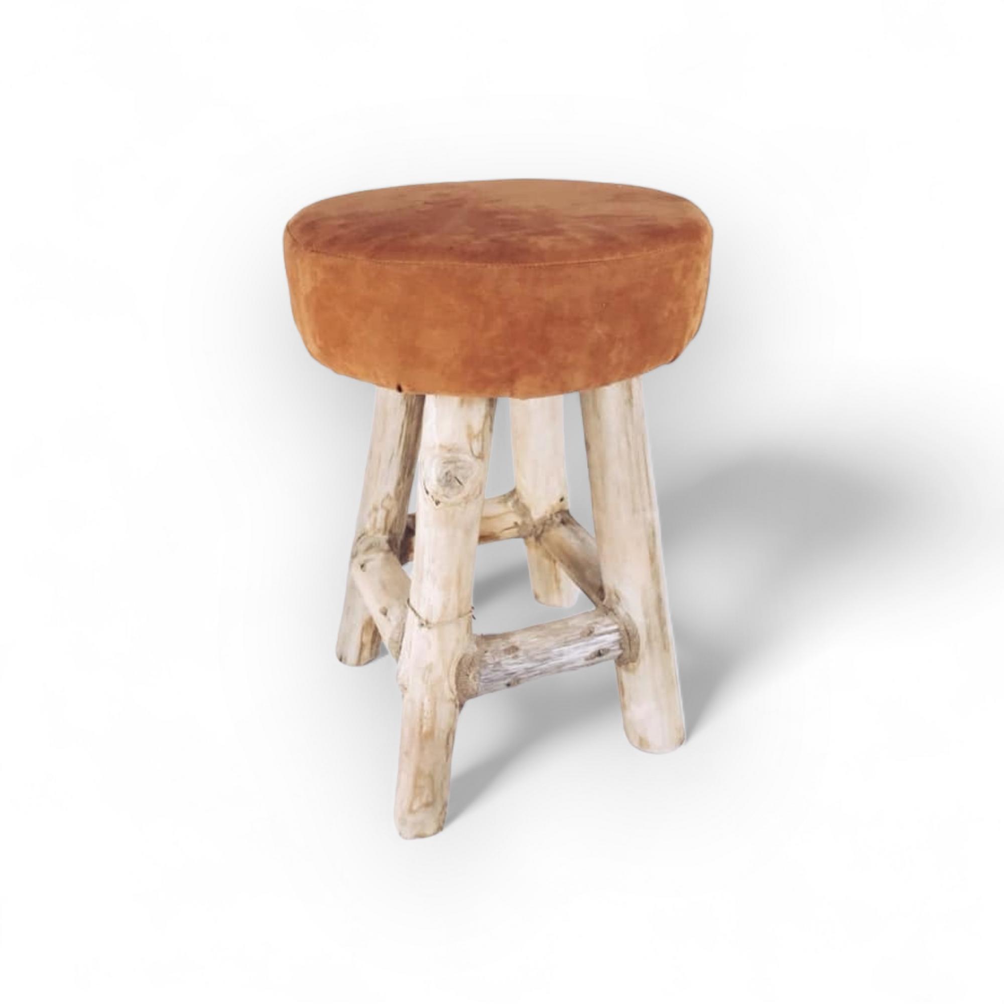 Пуф-табурет велюр оранж/дерево PF-024