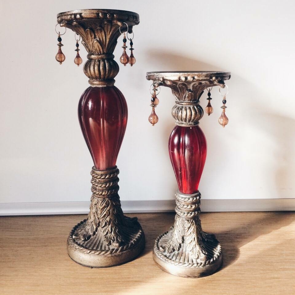 Підсвічник на 1 свічку зі скляною червоною вставкою полімер CA-087