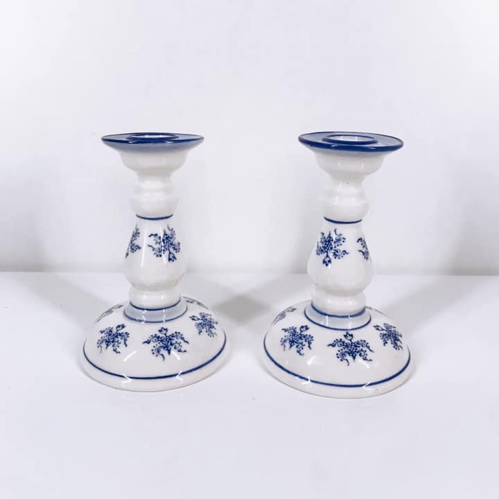 Підсвічник порцеляна розпис білий/синій CA-012