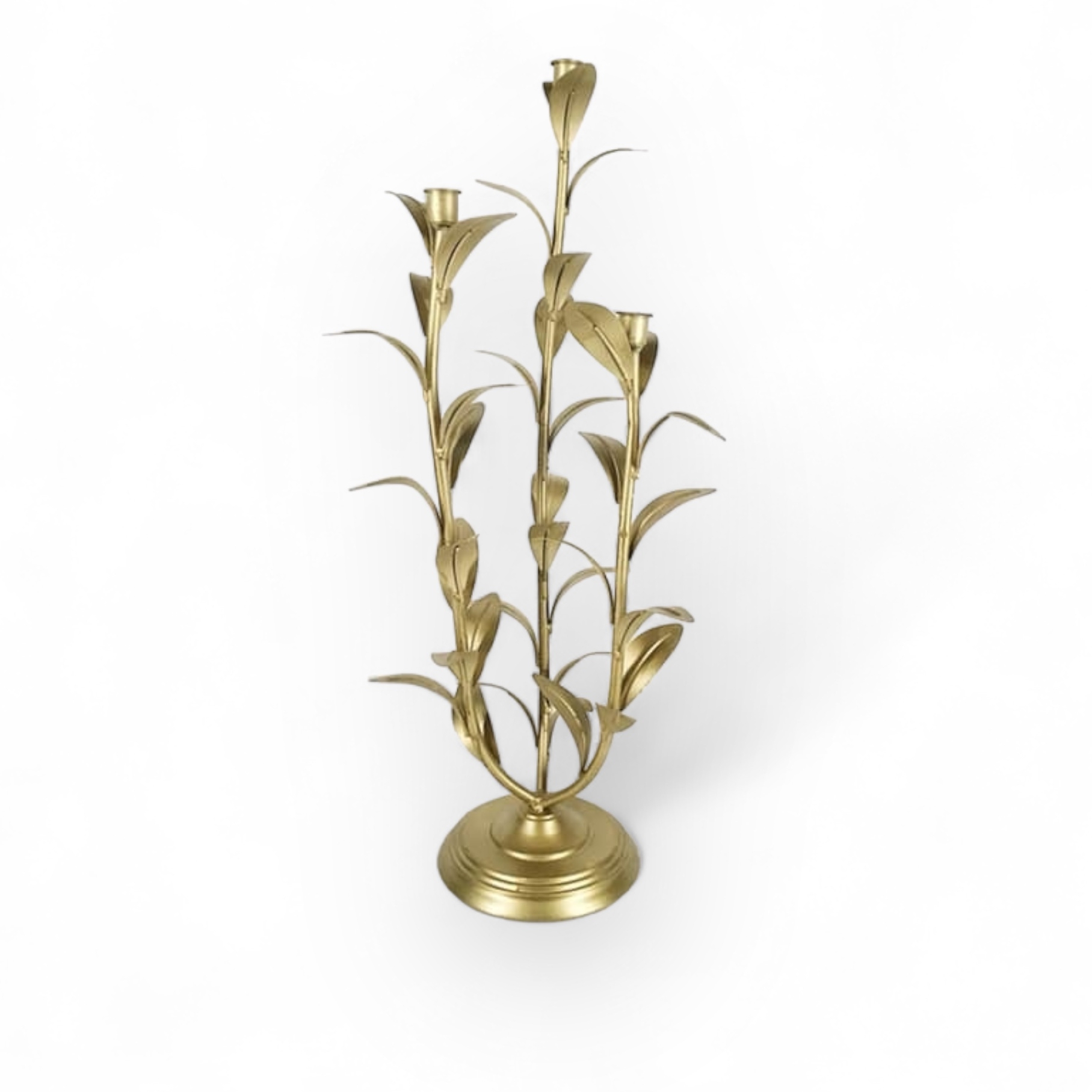 Підсвічник на 3 свічки гілки з листям метал золото CA-026