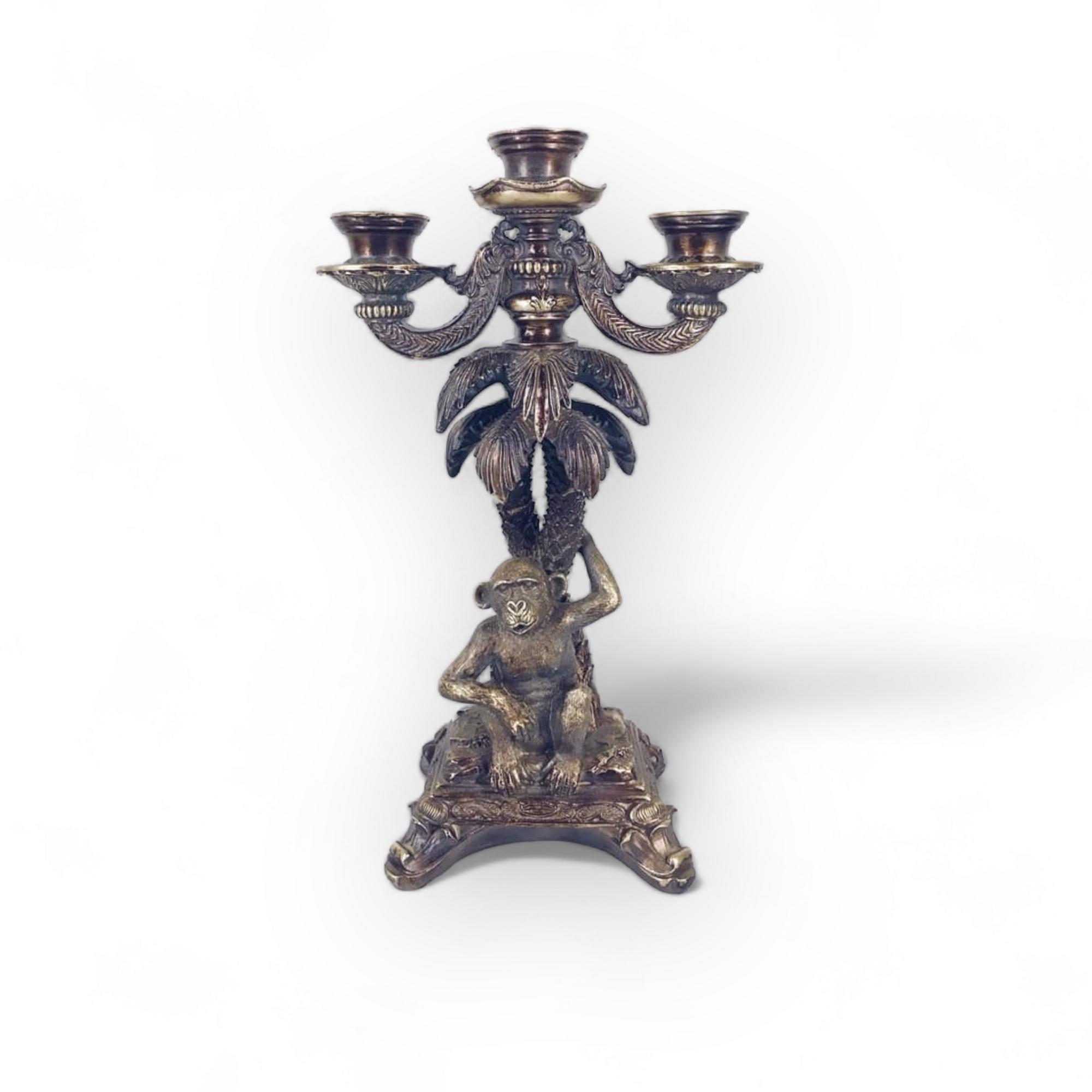 Канделябр на 3 свічки Мавпа під Пальмою метал золото CA-007