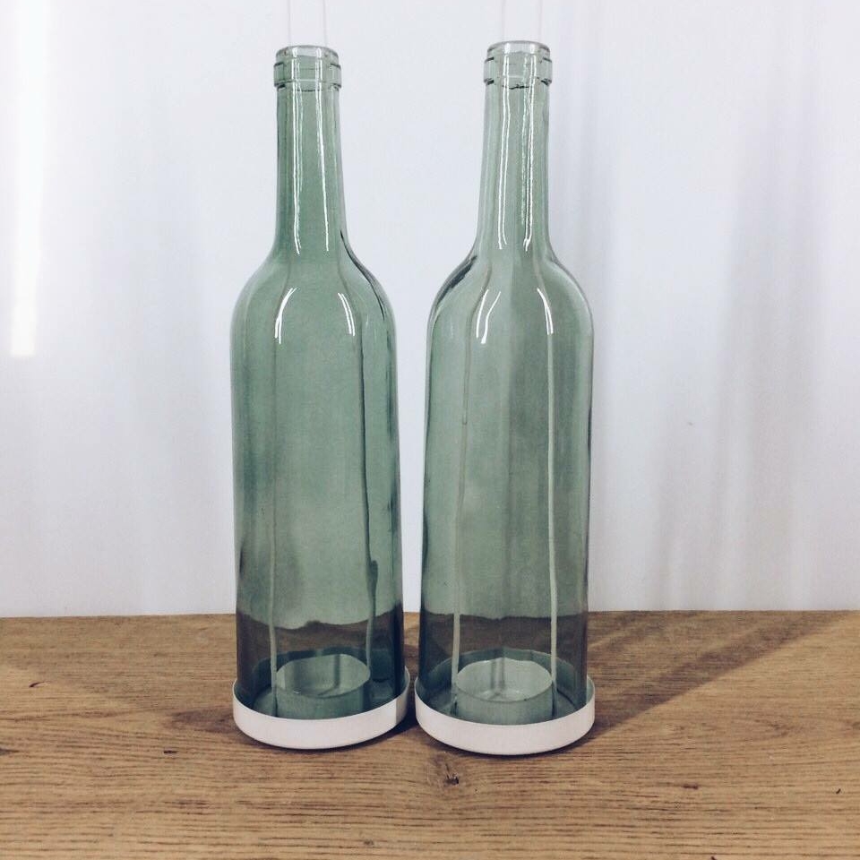 Підсвічник-пляшка скло/метал зелений CS-053