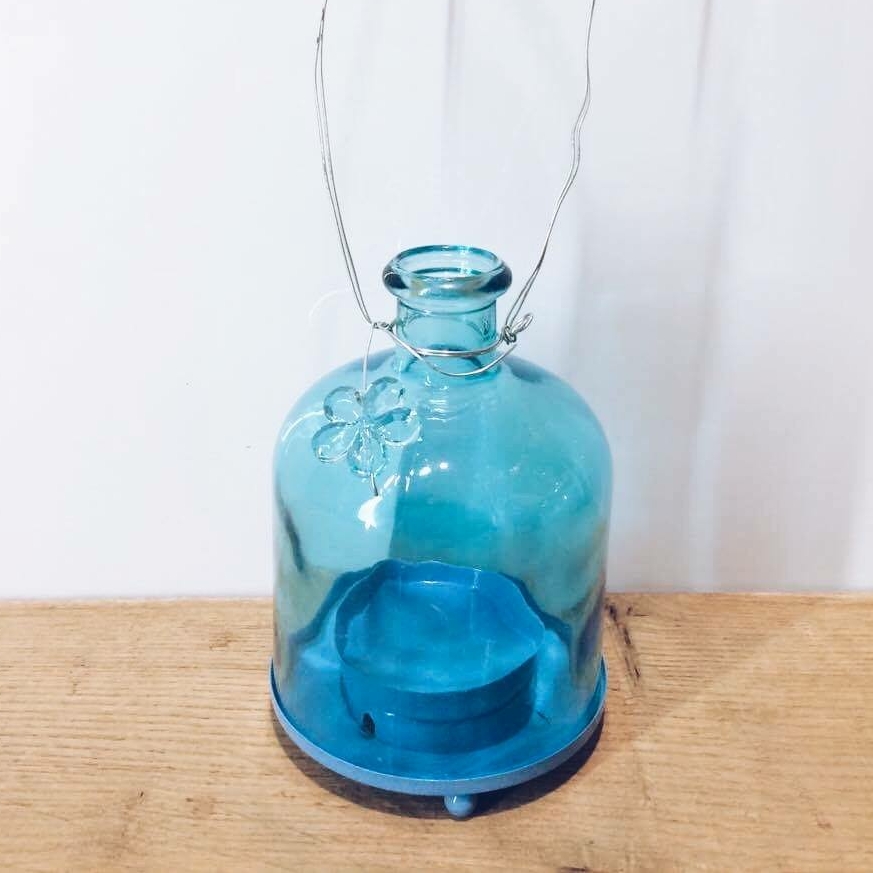 Підсвічник-пляшка блакітний скло CS-013