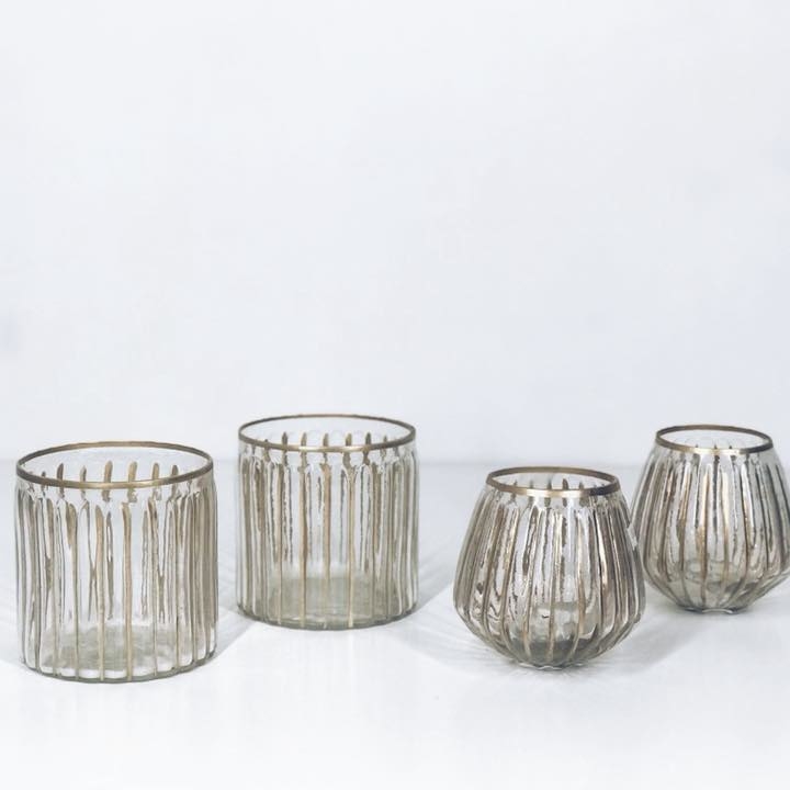 Підсвічник-склянка рельєфне скло золото CS-010