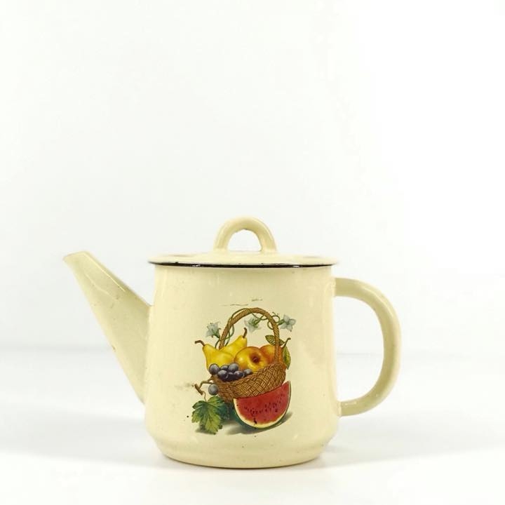 Чайник малий вінтаж емальований жовтий з фруктами KH-070