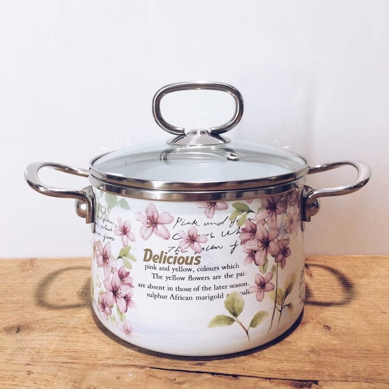 Каструля емальована з кришкою метал/скло квіти KH-027