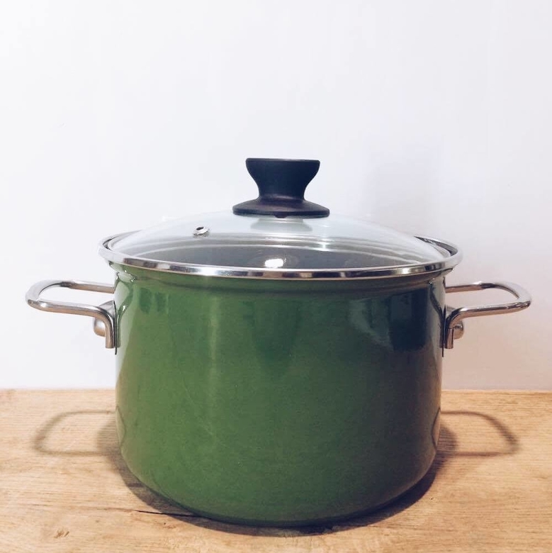 Каструля емальована з кришкою метал/скло зелена KH-028