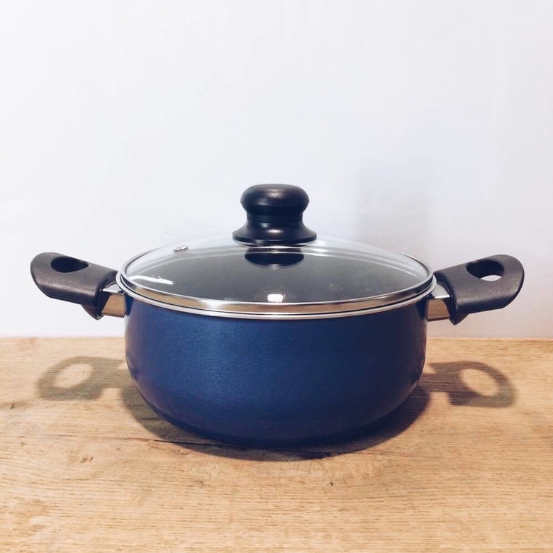 Каструля емальована з кришкою метал/пластик/скло синя KH-029