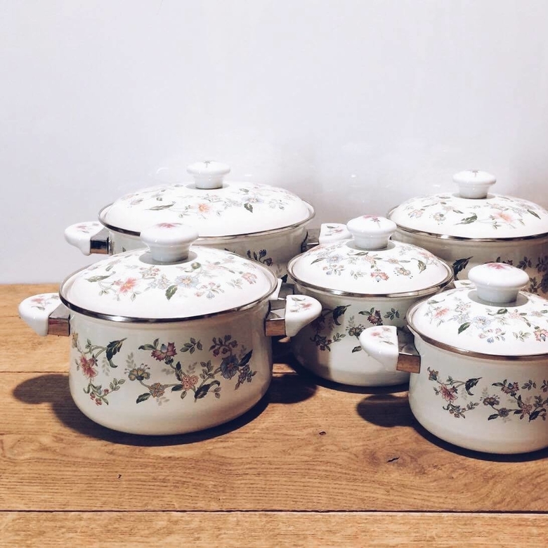 Каструля емальована з кришкою метал квіти KH-025