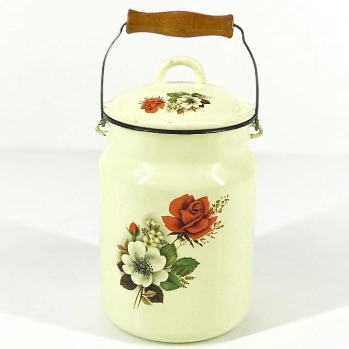 Бідончик емальований  блідо-жовтий вінтаж FK-003