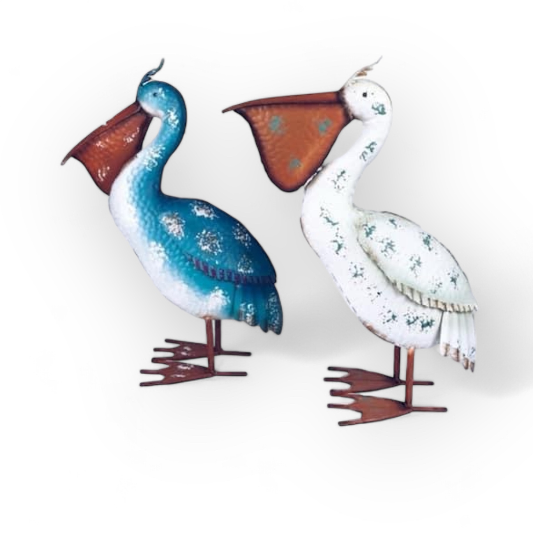 Пелікан декоративний блакитний/білий метал MU-020