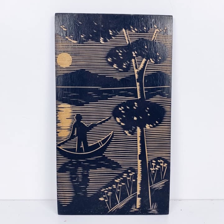 Панно пейзаж чорний дерево 70-і рр AR-433